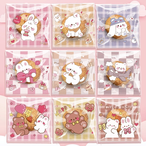 Transparent Cartoon Animal Plastic Self-Adhesive Food Packaging Bags For Cookies Candy Gift Wrapping Party Decor