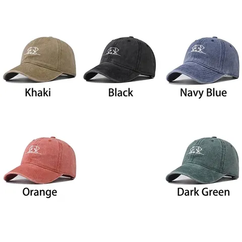 Cappellino Da Baseball In Cotone Lavato Vintage Distressed Dad Hat Ricamo Cane Cartoon Regolabile Unisex