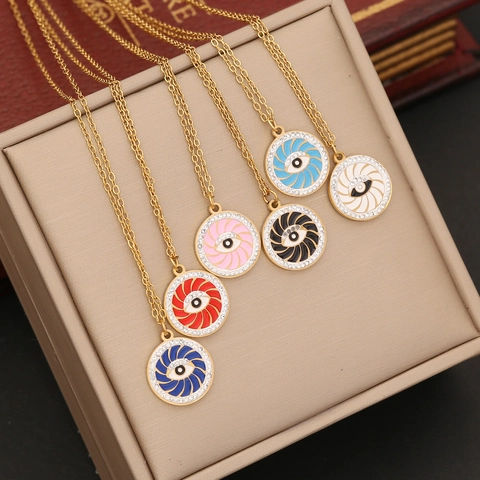 Evil Eye Hanger Ketting Roestvrij Staal Emaille Strass Rond Sleutelbeen Ketting Trendy Sieraden Vrouwen