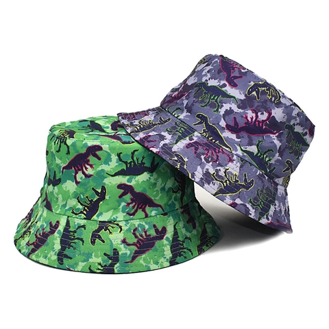 Cappello Alla Pescatora Poliestere Protezione Solare Traspirante Stampa Dinosauro Camouflage Reversibile Unisex Adulti Ragazzi