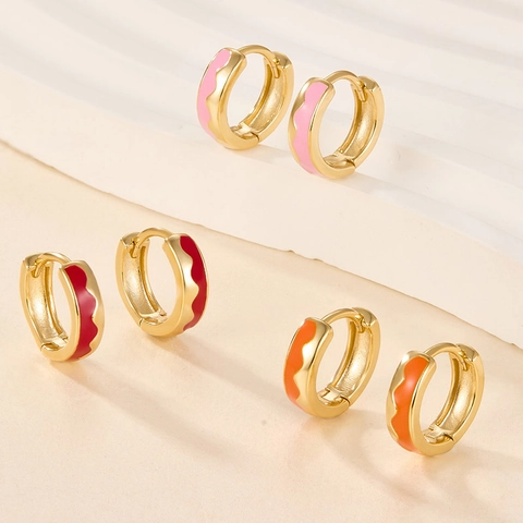 Orecchini A Cerchio Con Onde In Smalto Colorato E Perno In Argento Sterling 925 Gioielli Di Moda Geometrici Per Donna