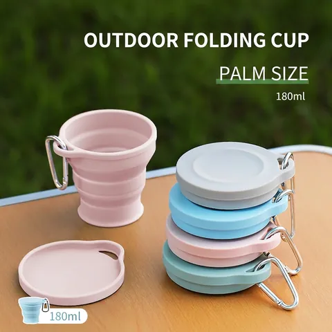 Tazza Da Viaggio Pieghevole In Silicone Borraccia Portatile Con Coperchio E Moschettone Per Campeggio All Aperto