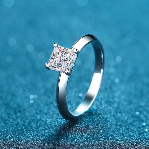 925 Sterling Silver Princess Cut Moissanite Ring For Women Geometric Four Claw Electroplated Zirconia Jewelry Ring