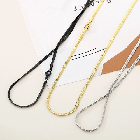 Collar De Cadena De Serpiente Plana Acero Inoxidable 316L Textura Patrón Estrella Joyería Minimalista Para Mujeres Y Hombres