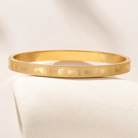 Jonc Vintage en Acier Inoxydable Motif Empreinte pour Femmes Hommes Minimaliste Plaqué Or Argent Bijoux de Couple Cadeau