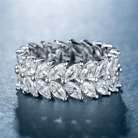 Marquise Cut Eternity Ring Copper And Zircon Geometric Leaf Design Light Luxury Fashion Style For Women