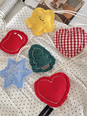 Handmade Fabric Embroidery Bag Charm Cute Fruit Star Heart Keychain Pendant For Handbag Backpack Decor Gift For Women