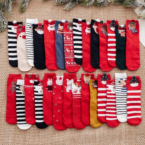 Calcetines De Algodón De Navidad Punto Parche Animal Dibujos Animados 3D Cálido Media Pierna Festivo Suave Regalo