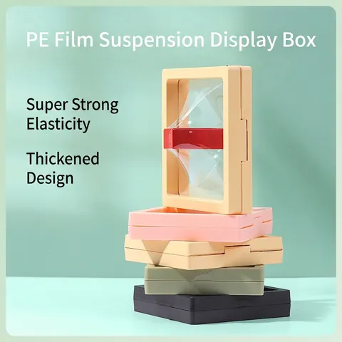 PE-Folie Schwebender Display-Kasten Transparente Staubdichte Schmuck Aufbewahrungsbox Für Ringe Ohrringe Halskette Halter