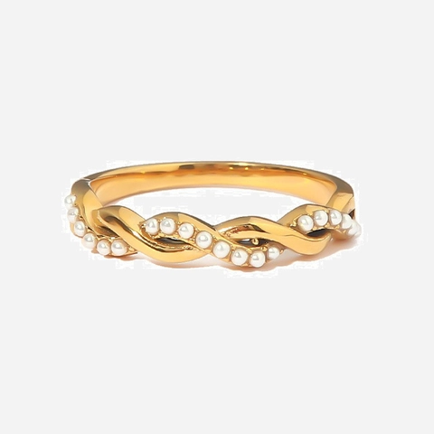 Anello In Acciaio Inossidabile Placcato Oro Intrecciato Con Künstliche Perle Bianche Stile Francese Vintage Elegante Per Donna