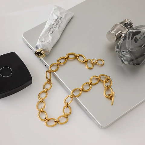 18K Vergulde Roestvrijstalen Grove Schakelketting Ketting Met OT Sluiting Minimalistische Geometrische Sieraden Voor Dames