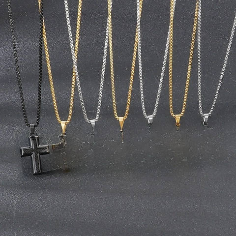 Collana Con Pendente A Croce Acciaio Inossidabile Placcato Oro Fibra Di Carbonio Gioielli Religiosi Hip Hop Classici Per Uomo Donna