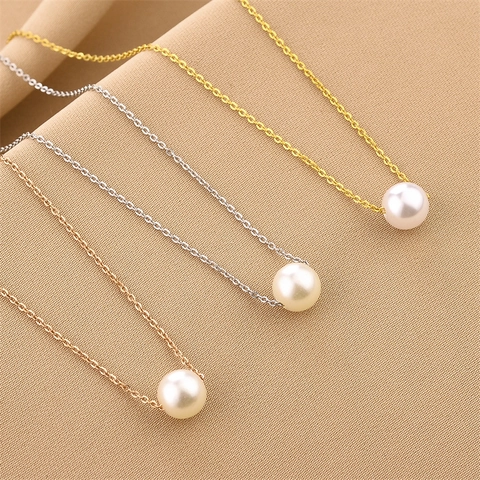 Minimalist Stainless Steel Artificial Pearl Pendant Necklace Simple Round Pearl Clavicle Chain For Women Fashion Jewelry