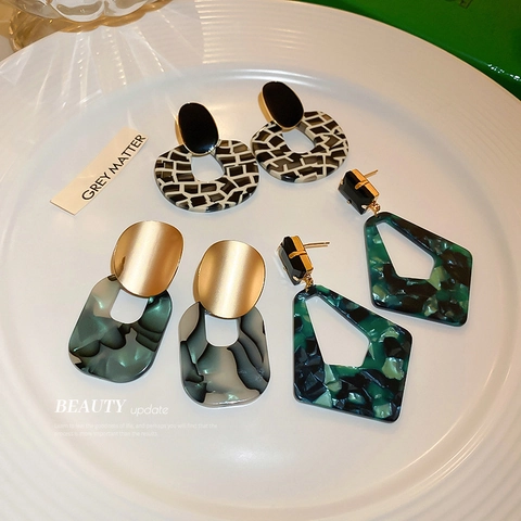 Orecchini Geometrici Con Perno In Argento Acrilico Resina Motivo Marmo Statement Retro Chic Gioielli Per Donna