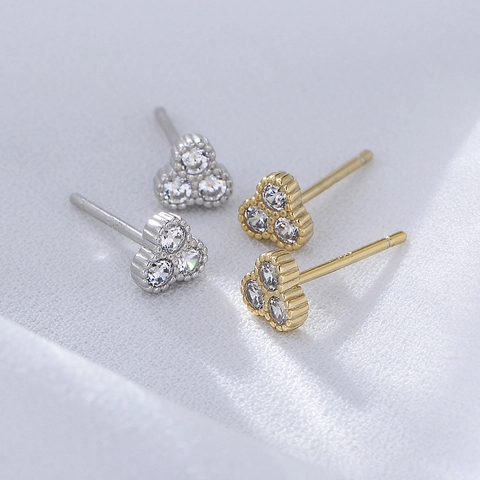 S925 Sterling Silver Geometric Triangle Stud Earrings For Women Minimalist Inlaid Rhinestone Gold Silver Plated Dainty Jewelry