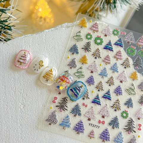 Adesivi Per Unghie Di Natale Colorati Rilievo Goffrato Albero Di Natale Corona Fiocco Design Decorazione Per Manicure Fai Da Te Donna