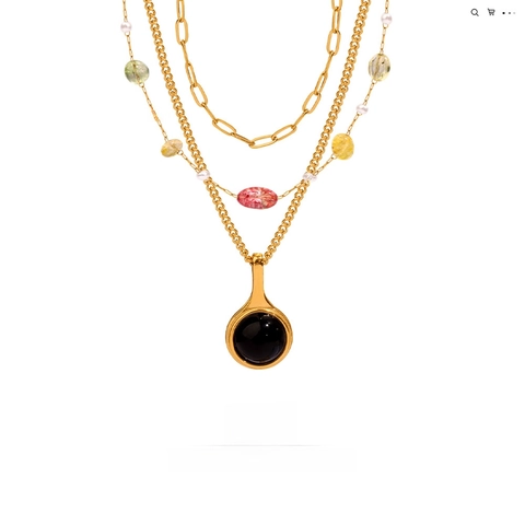 Collana con Ciondolo in Occhio di Tigre in Acciaio al Titanio Vintage per Donna Elegante Gioielli in Agata Placcati Oro con Perle Artificiali