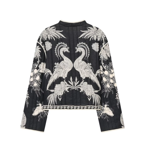 Chaqueta Acolchada De Mujer Estampado Floral Étnico Manga Larga Vintage Streetwear Casual Ropa De Abrigo Ligera