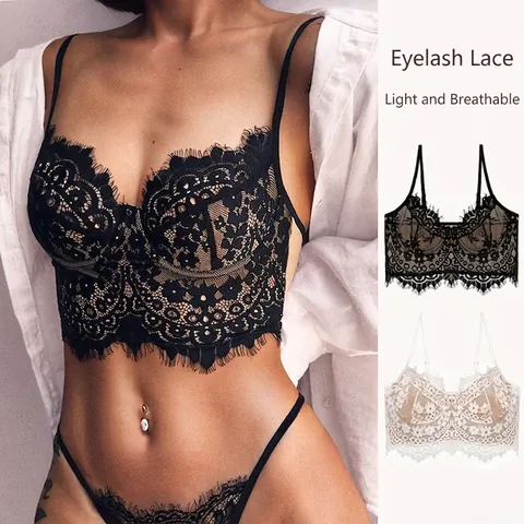 Reggiseno Sexy In Pizzo Ciglia Da Donna Ultra Sottile Traspirante Con Ferretto Schiena Scoperta Bralette Lingerie