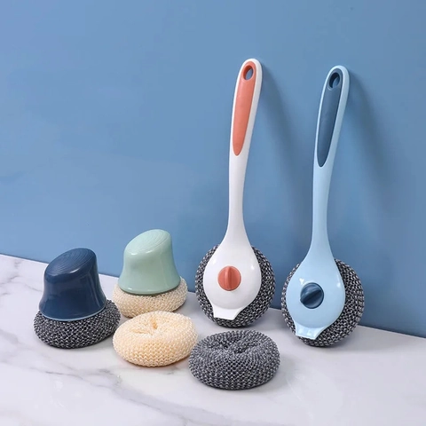 Spazzola Per Pulizia Cucina Spugnetta In Nanofibra Manico Lungo Rimovibile Per Pentole Padelle Piatti Strumento Per Lavaggio