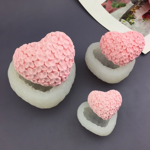 Heart Flower Silicone Mold 3D Floral Relief For Cake Mousse Fondant Candle Soap Making DIY Crafts Baking Tool