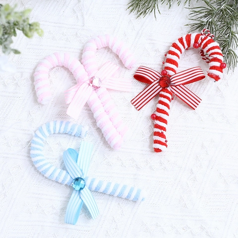 Weihnachts Zuckerstange Hängeornamente Plüschstoff Gestreift Schleife Strass Feiertagsbaum Festliche Wohnkultur Süß Neuheit