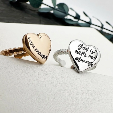 Anello Aperto a Cuore in Acciaio Inossidabile per Uomo Donna Lettera Incisa Cinturino Intrecciato Gioielli di Moda Regolabili