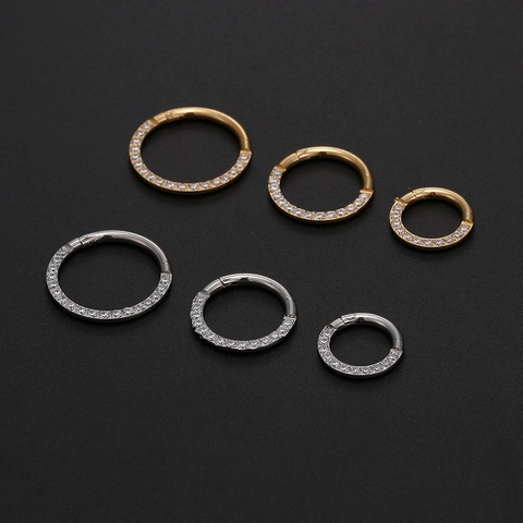Minimalist Stainless Steel Zirconia Inlaid Hinged Segment Ring Piercing Jewelry Gold Silver Hoop For Nose Ear Cartilage Unisex