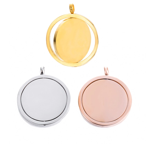 Stainless Steel Rotatable Round Disc Pendant Double Layer Spinning Blank Circle Jewelry Findings DIY Accessories Polished