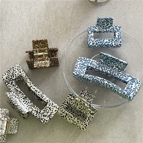 Acetate Hair Claw Clip Hollow Geometric Square Rectangular Leopard Print Polka Dot Terrazzo Hairpin For Women