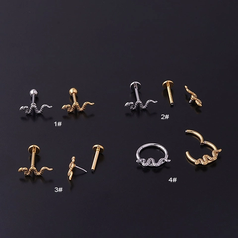Roestvrijstalen Slangenvorm Oorkraakbeen Stud Lip Ring Piercing Sieraden Punk Gothische Stijl Voor Dames En Heren Zilver Goud