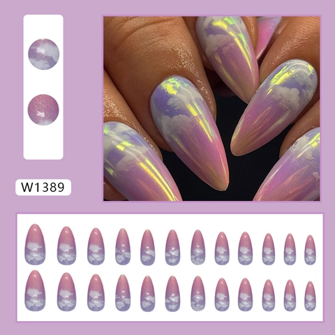 Faux Ongles Press On Nuage Dégradé Rêveur Forme Amande Stiletto Miroir Aurora Style Ins Doux Pour Femmes