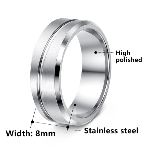 Minimalist Titanium Steel Brushed Grooved Ring For Men Polished Comfort Fit Wedding Band Modern Casual Finger Jewelry Gift