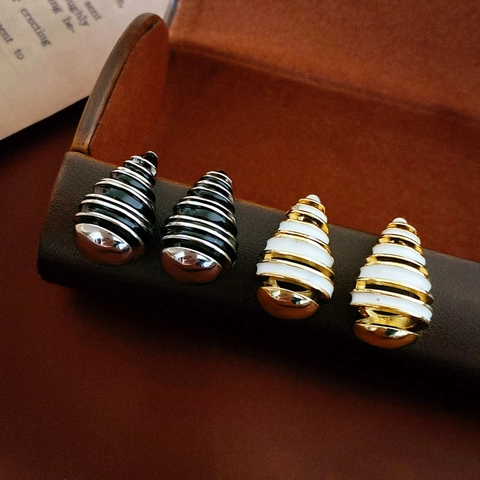 Orecchini A Lobo Conchiglia Con Perno In Argento Smalto Rame Stile Croissant Geometrico Gioielli Di Moda Per Donna