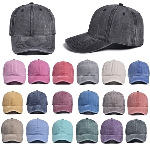 Washed Cotton Baseball Cap Vintage Distressed Solid Color Blank Adjustable Sun Protection Hat For Men And Women