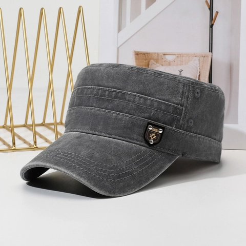 Cadet Cap Men Washed Cotton Retro Distressed Flat Top Military Hat Adjustable Outdoor Casual Vintage Sun Protection