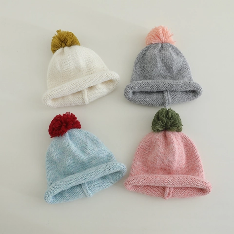 Gorro De Punto Para Niños Con Pompón De Color Contrastado Suave Cálido Invierno Exterior Gorra Casual Para Niños Niñas