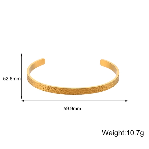 Bracciale Rigido Minimalista in Acciaio Inossidabile Texture Martellata per Donna Placcato Oro 18K Aperto Regolabile Gioielli