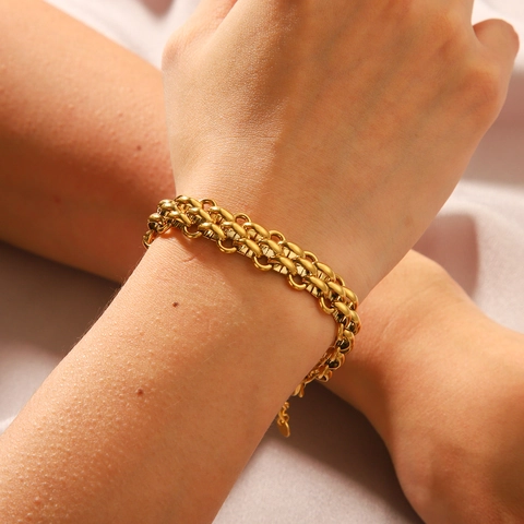 Bracciale A Catena Spessa Acciaio Inossidabile Placcato Oro 18K Stile Ins Industriale Personalizzato Gioielli Di Moda Donna