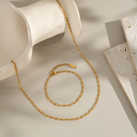 Figaro Kette Halskette Und Armband 18K Vergoldeter Edelstahl Minimalistisch Wasserdicht Hypoallergen Für Damen
