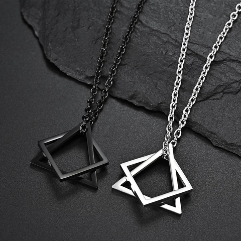 Minimalistische Geometrische Legering Ketting In Elkaar Grijpende Dubbele Driehoek Hanger Lange Ketting Hip Hop Streetwear Unisex