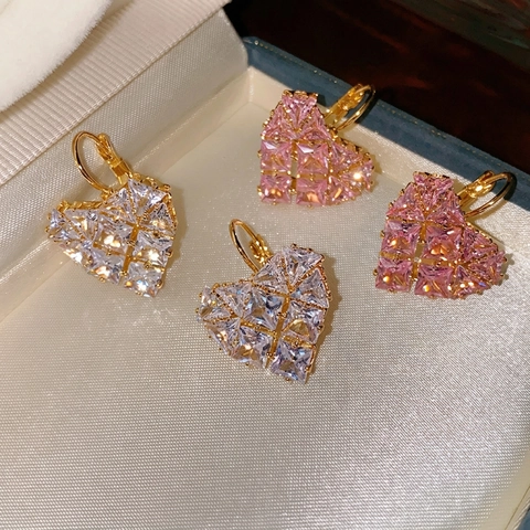 Heart Shaped Hoop Earrings Copper Cubic Zirconia Elegant Geometric Ear Clips For Women Fashion Jewelry