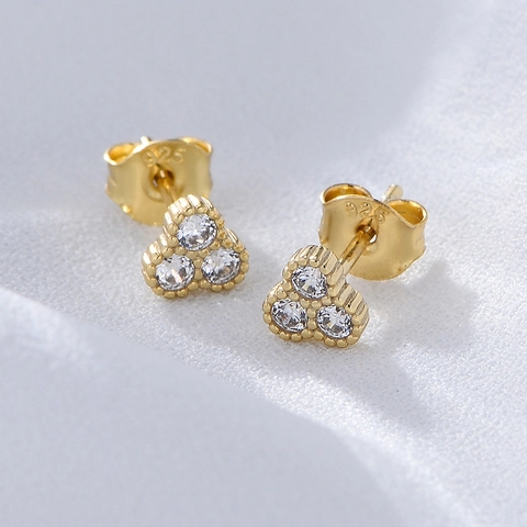 S925 Sterling Silver Geometric Triangle Stud Earrings For Women Minimalist Inlaid Rhinestone Gold Silver Plated Dainty Jewelry