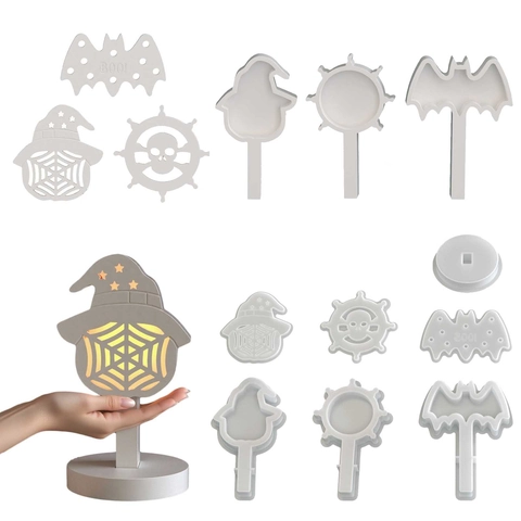 Halloween Siliconen Vorm Skelet Spinnenweb Vleermuis Silhouet Lamp DIY Hars Ambacht Nachtlampje Decoratie