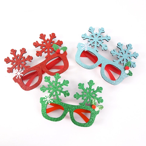 Occhiali Glitterati con Fiocchi di Neve di Natale Montatura Decorativa per Feste per Bambini Adulti Accessori Foto