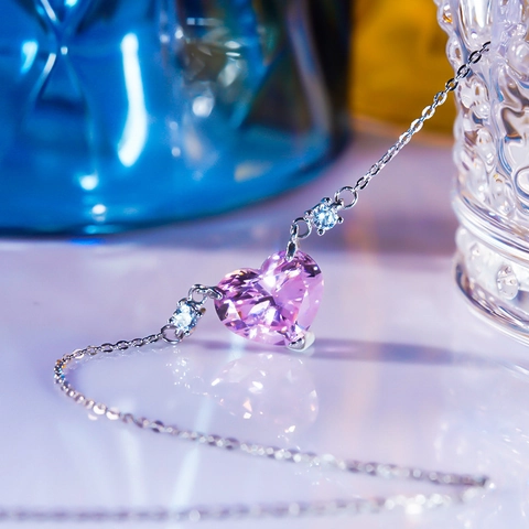 Elegante Collana Con Ciondolo a Cuore in Rame Con Strass per Donna Gioielli Galvanizzati in Stile Dolce Catena a Clavicola Rosa Gialla