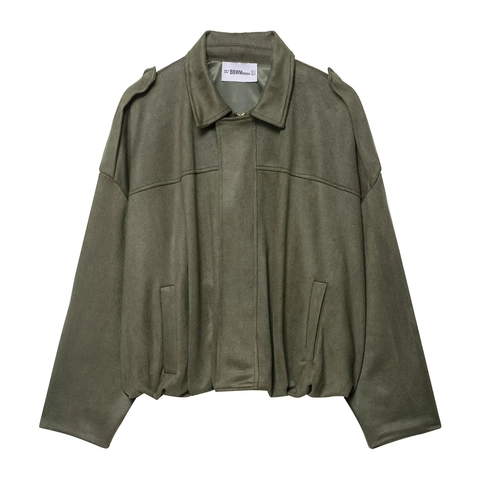 Giacca In Finta Pelle Scamosciata Da Donna Revers Vestibilità Ampia Capispalla Con Spalline Cerniera Streetwear Cappotto