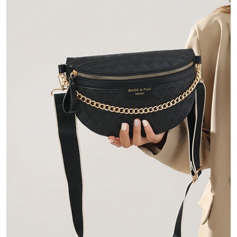 Riñonera Acolchada De Cuero PU Para Mujer Cadena Dorada Correa Ancha Moda Bolso De Pecho Cruzado Forma De Dumpling