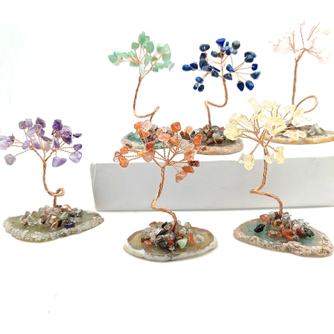 Albero Della Fortuna In Cristallo Fatto A Mano Pietre Naturali Filo Di Rame Decorazione Scrivania Base Agata