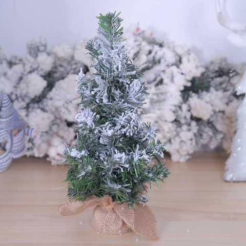 Mini Künstlicher Weihnachtsbaum Künstlicher Schnee Beflockt Tischdeko PVC Mit Sackleinen Basis Für Weihnachtsfeier Home Office Dekor